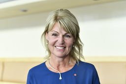 Näringslivsdoldisen Anna Hallberg tar över som utrikeshandelsminister, för dagen med en socialdemokratisk ros på klänningen, efter Ann Linde som blir utrikesminister.