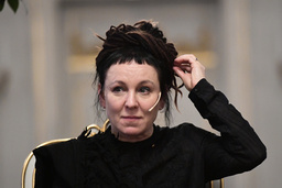 Olga Tokarczuk vid en pressträff i Börshuset i Stockholm. Arkivbild.