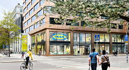 Arkitektritad bild på hur entrén till Ikeas cityvaruhus i Gallerian kommer se ut.