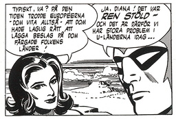 'Har Fantomen läst Göran Palm', undrade journalisten Stig Göran Gustafsson i Göteborgs-Tidningen efter den svenska Fantomenredaktionens 'kreativa översättningar'. Pressbild.