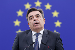 EU Commissioner Margaritis Schinas during Wednesday's debate on the migration situation in the EU.