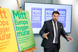 Sverigedemokraternas partiledare Jimmie Åkesson (SD) presenterar partiets kampanjbudskap och valaffischer.