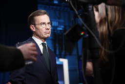 Statsminister Ulf Kristersson (M) efter partiledardebatten i Agenda i SVT.