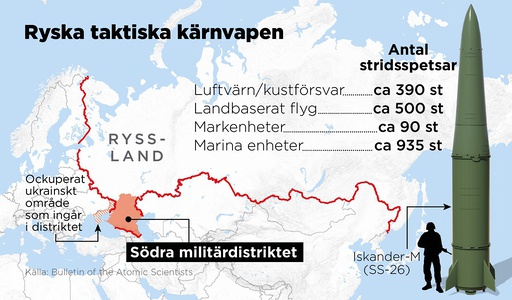 Kartan visar det ryska södra militärdistriktet där Ryssland ska öva med taktiska kärnvapen.
