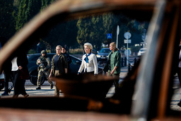 EU-kommissionens ordförande Ursula von der Leyen i Ukrainas huvudstad Kiev på fredagen.