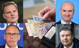 Swedbanks vd Jens Henriksson, Michael Green, vd Handelsbanken, Nordeas vd Frank Vang-Jensen och SEB:s vd Johan Torgeby. Arkivbilder.