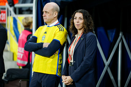 Fredrik Reinfeldt, ordförande för Svenska Fotbollförbundet, och Andrea Möllerberg, generalsekreterare. Arkivbild.