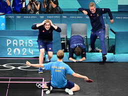 Herrlaget i bordtennis, med Truls Möregårdh, Anton Källberg och Kristian Karlsson, är nominerade till både årets prestation och årets lag vid årets Idrottsgala. Arkivbild.