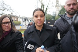 Sam Kerr i samband med måndagens rättegångsdag.