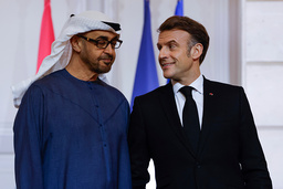 Förenade arabemiratens president Sheikh Mohamed bin Zayed Al Nahyan och hans franske kollega Emmanuel Macron.