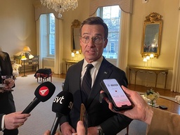 Statsminister Ulf Kristersson (M) efter säkerhetsmötet i London.