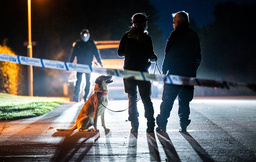 Polis, kriminaltekniker och specialsökhund på plats i ett villaområde i centrala Skurup i augusti. En man i 50-årsåldern sköts ihjäl i sitt hem. Arkivbild.