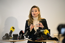 Energi- och näringsminister Ebba Busch (KD) under pressträff i Skellefteå med anledning av Northvolts konkurs.