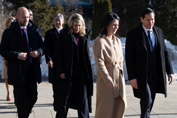 G7-ländernas utrikesministrar har träffats i La Malbaie i provinsen Quebec. Här Frankrikes Jean-Noel Barrot, Kanadas Melanie Joly, Tysklands Annalena Baerbock och USA:s Marco Rubio.