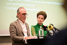 Miljöpartiets språkrör Daniel Helldén (MP) och Amanda Lind (MP) håller en pressträff på Miljöpartiets kongress i Västerås.