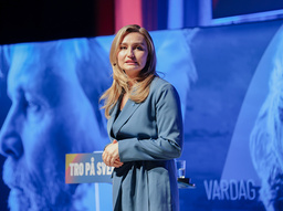 Partiordförande Ebba Busch (KD) talar på KD-dagarna på Elmia i Jönköping.