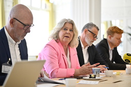 Socialtjänstminister Camilla Waltersson Grönvall (M) håller en pressbriefing tillsammans med polisen och Inspektionen för vård och omsorg.